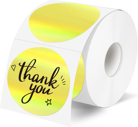 2" Circle Holographic Thermal Label Stickers, Round Printable Rainbow Glitter Thermal Printer Sticker Labels for Gift Wrapping, Self-Adhesive Name Price Tag DIY Custom Logo Design- Yellow