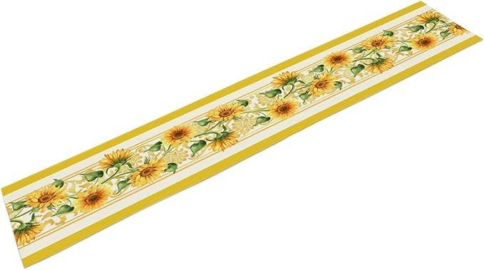 Yellow Sunflower Table Runner, Spring Summer Seasonal Floral Farmhouse Rustic Vintage Flower Print Table Cover for Home Kitchen Dining Table Decor Party, 13x90inch