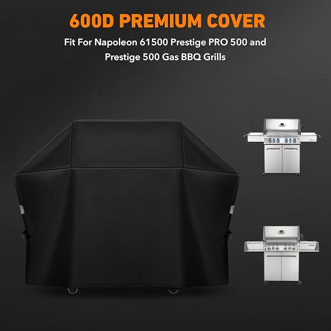 Heavy Duty Grill Cover Fit for Napoleon 61500 Prestige PRO 500 and Prestige 500 Gas BBQ Grills,All Weather Protection Waterproof Cover Black