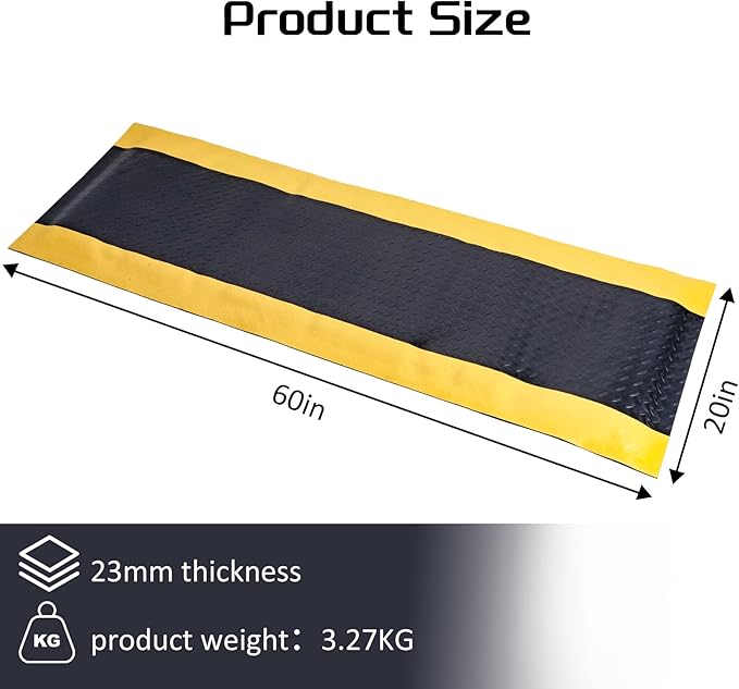 Nisorpa Anti Fatigue Mat,20"x 60" Standing Mat Work Mat with Yellow Border, PVC Foam Commercial Floor Mats for Garage Workbench Kitchen