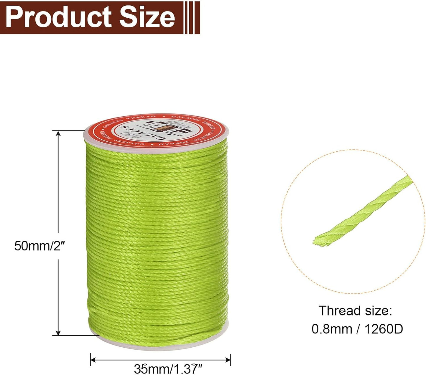 uxcell Round Leather Sewing Waxed Thread, 55m / 60 Yards Wax Polyester String, 0.8mm Waxed Stitching Cord for Leather Crafts, Bookbinding, Bracelets Braided, Bright Green