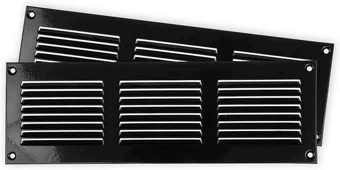 Repa Market 2-Pack 12x4 Inch Air Vent Cover/Black Galvanized Steel Louvered Grill Cover with Mesh Screen/Wall or Ceiling Vent/Durable Flush Mount HVAC Register for Indoor and Outdoor Ventilation