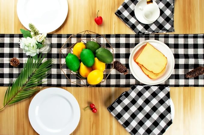 8 Pack Buffalo Check Table Runners Plaid Table Runner for Christmas Dinner, Lumberjack Party, Outdoor or Indoor Gatherings Table Home Decorations (Black & White, 72 inches)