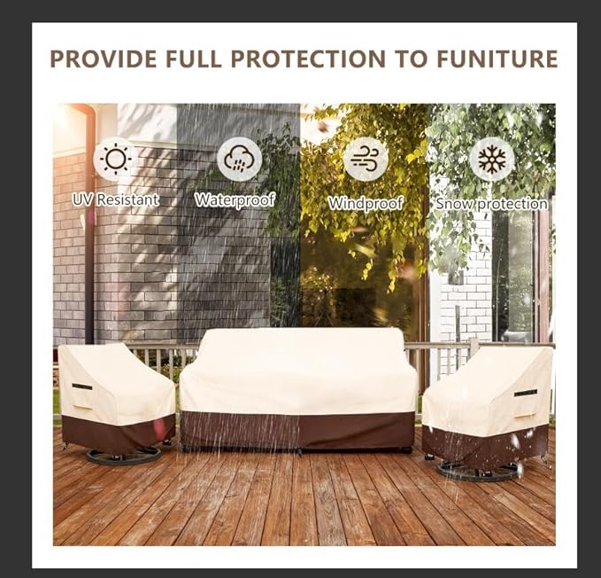 Rileytee 3 Piece Heavy Duty Waterproof Patio Furniture Covers,Outdoor Furniture Covers for Patio Furniture,Includes 2 Patio Chair Covers 33in and 1 Patio loveseat Cover 79in,Beige