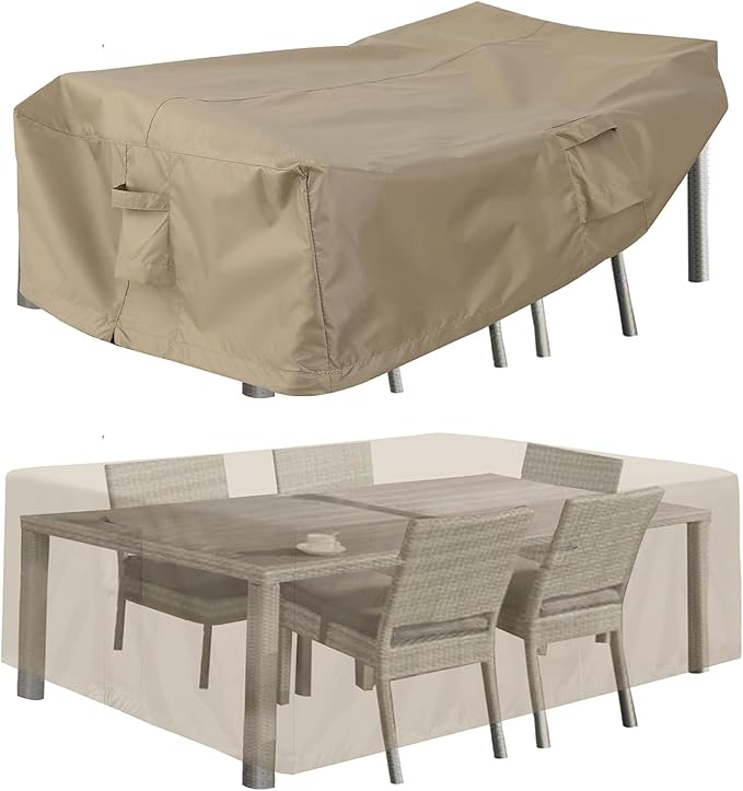 PureFit Patio Furniture Covers, Outdoor Table Furniture Cover Waterproof, Patio Sectional Couch Set Cover for Deck, Lawn and Backyard, UV Resistant, 126"L x 126"W x 32"H, Camel