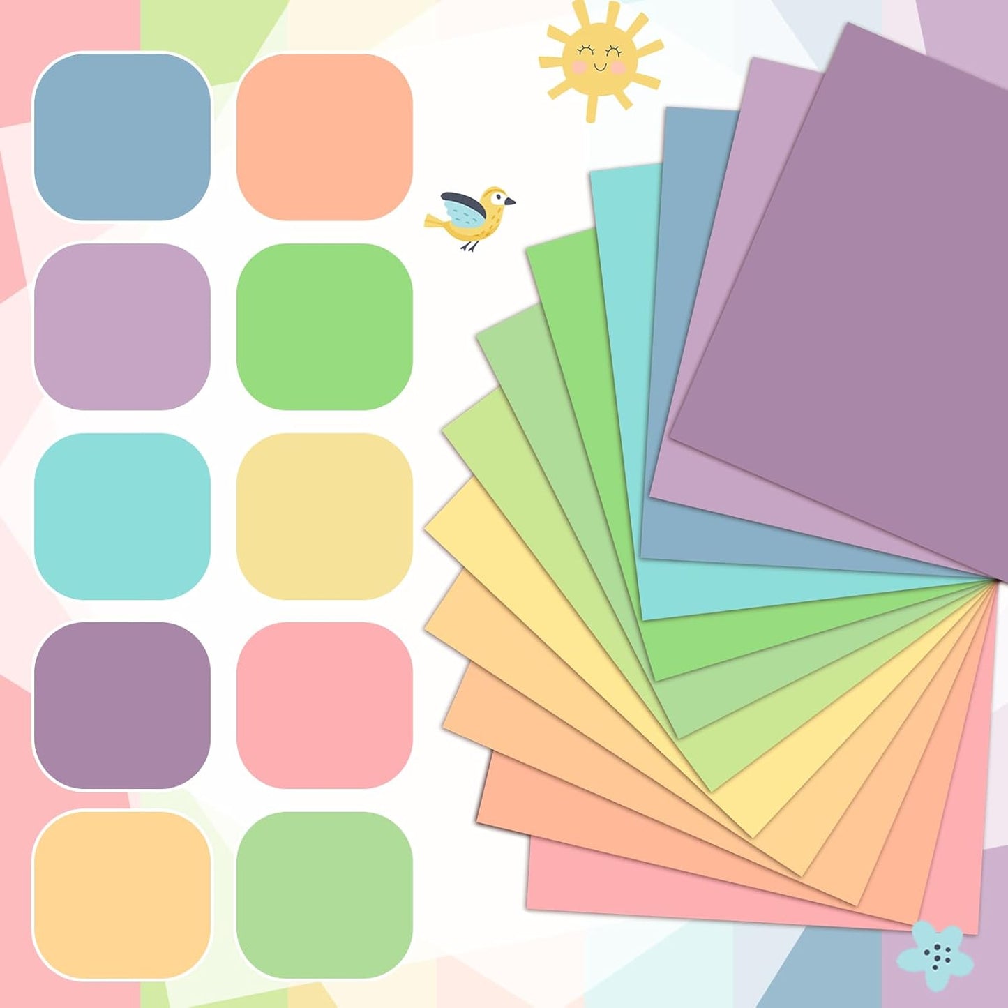 Ganeen 60 Pcs 10 x 10 Inch Pastel Pure Cotton Quilting Fabric Squares Candy Solid Quilted Fabric Bundles Rainbow Color Fat Patchwork Precut Stripes for Handmade Material Sewing DIY Crafts