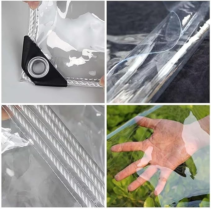 Clear Tarp 8x16ft Clear Tarps Heavy Duty Water Resistant,14Mil Thickened Transparent Tear Resistant PVC Vinyl Tarpaulin Enclosurewith Grommets and Reinforced Edges for Patio,Porch and Outdoor
