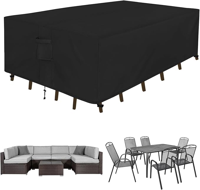 Easy-Going Rectangle Patio Furniture Cover Waterproof Outdoor Dining Table and Chair Cover Anti-UV Outside Sectional Sofa Set Covers (124"L x 71"W x 28"H, Black)