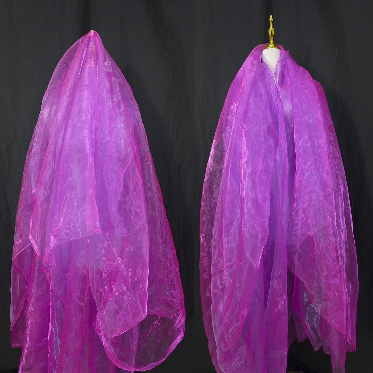 Two-Tone Iridescent Holographic Organza Fabric - 5.5 Yards by The Yard | Lightweight Sheer Tulle | for Wedding Dresses, Party Decor, DIY Crafts, Shiny Backdrops(Magenta with a hint of Blue)