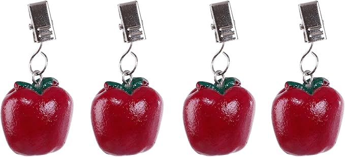TwoFish Home Set of 4 Resin Red Apple Tablecloth Weights Clips Handicraft Red Apple Tablecloth Clamps Pack of 4