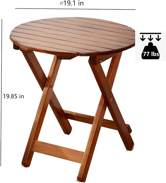 Outdoor Small Table Round Folding Side Table, Foldable Wooden End Table for Indoor, Porch, Patio, Camping as Coffee Table or Plant Stand, Brown ﻿