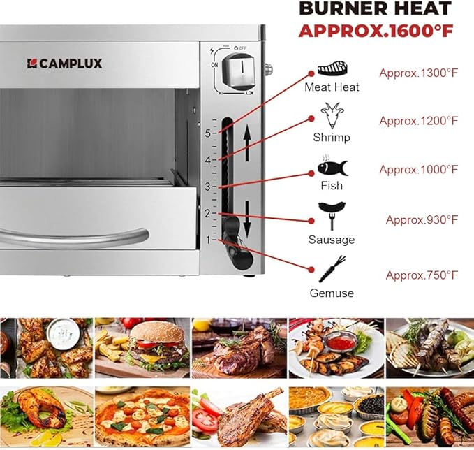Camplux Propane Infrared Steak Grill,1600℉ Fast Efficient Heating Outdoor Portable Gas Grill with Vertical Cooking,Stainless Steel Single Burner Propane Gas Grill,Perfect for Steak,Ribeyes,Picnic,BBQ