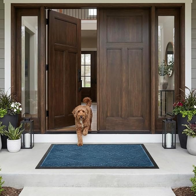 Ecomills Deluxe Diamond Entrance Door Mat, X-Large Heavy Duty Absorbent Rubber Rug, Blue, 3’ X 5’ feet