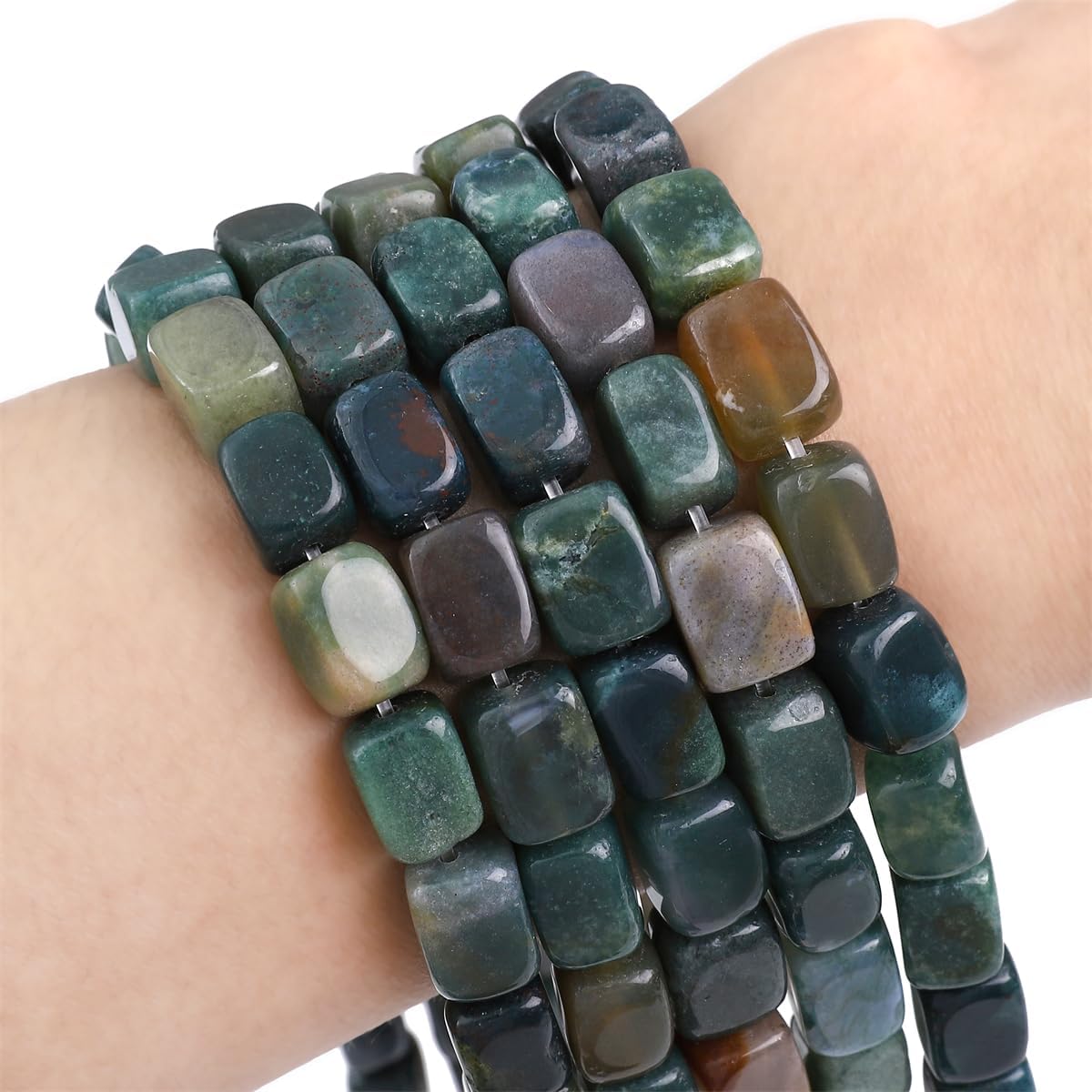 Natural Indian Agate Cuboid Stone Loose Semi Gemstone Beads for Jewelry Making 8mmx12mm 38cm/Strand