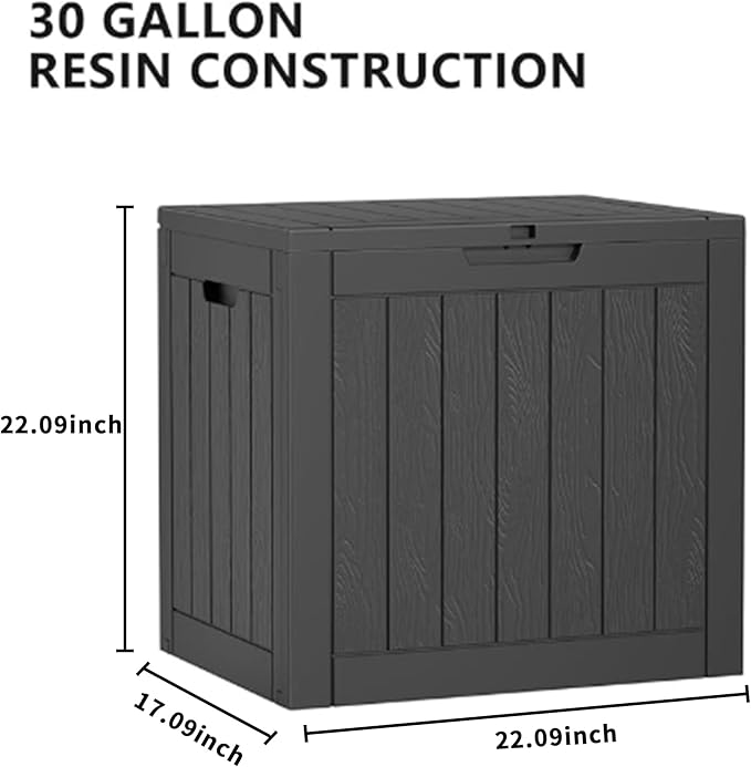30 Gallon Outdoor Storage Box, Large Resin Deck Box for Patio Cushions, Garden Tools, Pool Accessories, Waterproof and Lockable Design, Storage Bench for Backyard & Deck(Black)