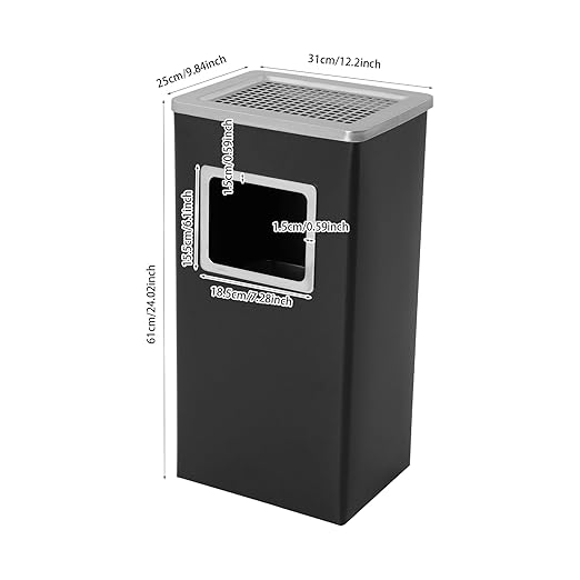 Trash Can with Lid Outdoor Indoor Stainless Steel Commercial Garbage Bin Waste Container with Inside Barrel for Patio Yard Garage, Black