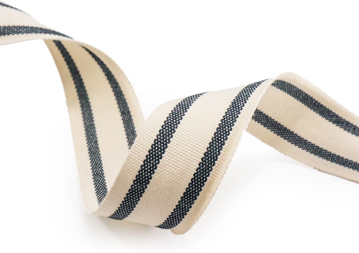 CT CRAFT LLC Ivory Cotton Black Stripes Ribbon 1" x 10 Yards for Home Décor Gift Present Wrapping DIY Crafts Birthday Wedding Bouquet Christmas