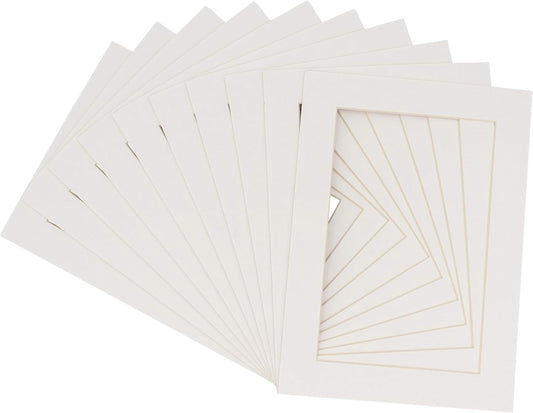 5.5x8.5 Mat for 8.5x11 Frame - Precut Mat Board Acid-Free Show Kit with Backing Board, and Clear Bags Textured White 5.5x8.5 Matte For a 8.5x11 Picture Frame Matboard for Framing, Pack of 10 Mats