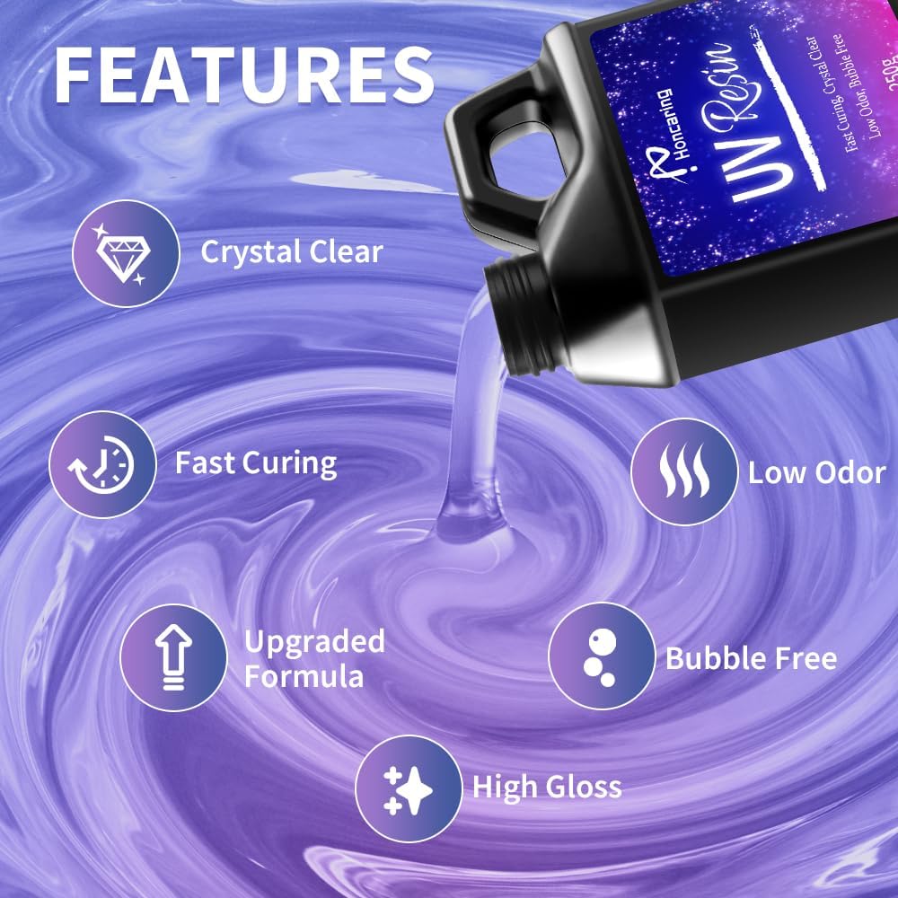 UV Resin 1000g, Hard Type Clear Beginner-Friendly Kit, Upgraded Formula & Crystal Clear for Jewlery Making, Art Craft, 250g*4 Resin UV Kit for Earring, Pendant, DIY