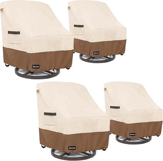 Swivel Patio Chair Cover 4 Pack,600D Waterproof Heavy Duty Outdoor Chair Cover(30 W x 34 D x 36 H inches),Patio Furniture Covers,Outdoor Furniture Covers Waterproof,Beige&Brown