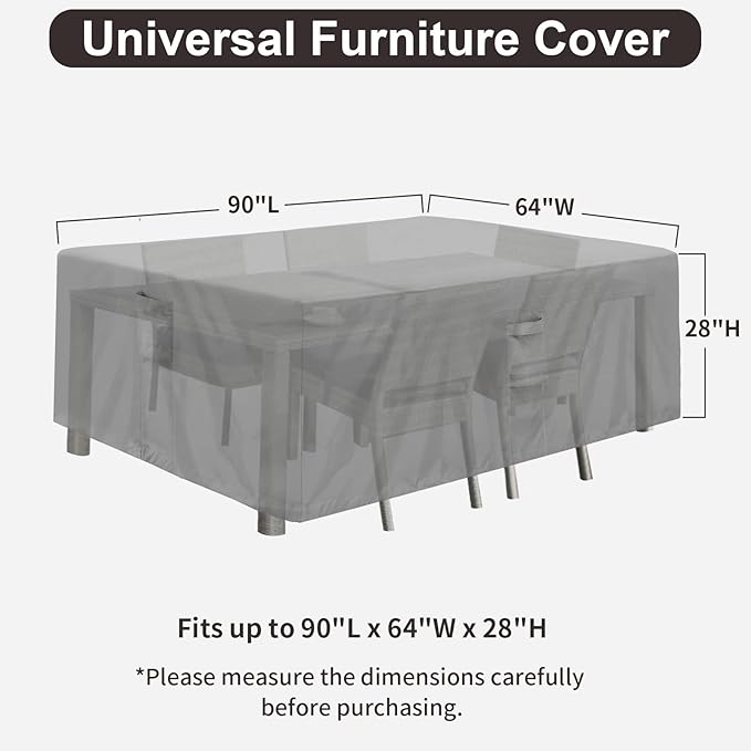PureFit Patio Furniture Covers, Outdoor Table Furniture Cover Waterproof Rectangle, Patio Sectional Couch Set Cover for Deck, Lawn and Backyard, UV Resistant, 90"L x 64"W x 28"H, Gray