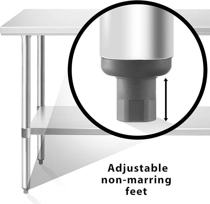 KUTLER Stainless Steel Table 24 x 60 Inches, NSF Heavy Duty Commercial Kitchen Prep and Work Table with Undershelf for Restaurant, Hotel, Home