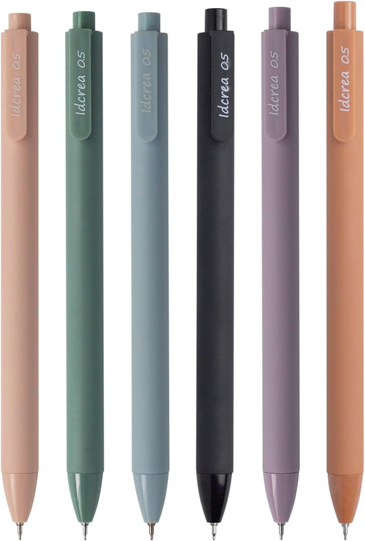 ldcrea Gel Pens 0.5 Fine Tip, Black Ink, Silky Grip, 6 Pack