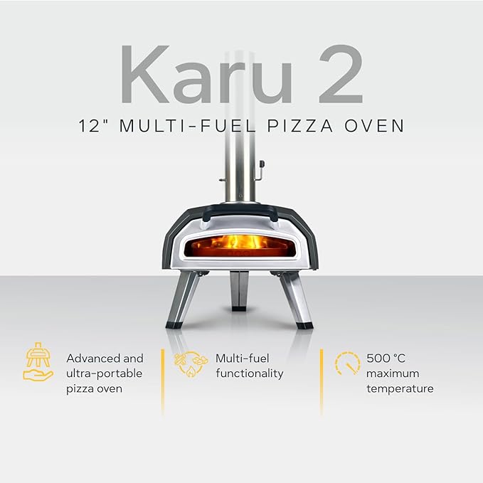Ooni Karu 2 Multi-Fuel Outdoor Pizza Oven - Wood and Gas Outdoor Pizza Oven with Pizza Stone & Intergrated Thermometer, Pizza Oven Outdoor, Dual Fuel 12 Inch Pizza Maker, Outdoor Cooking Grill