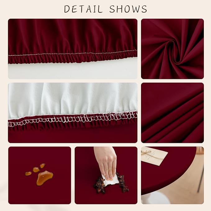 Round Fitted PU Tablecloth with High Elastic Edge 28 Inch Dia Waterproof Oil Proof Table Cloth Anti-Scald Stain-Resistant Wipeable Table Cover for Indoor Outdoor Picnic (Red,28" Dia)