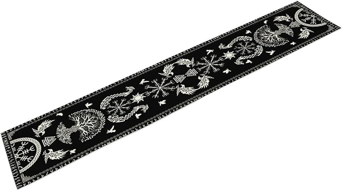 Viking Table Runner, Black Viking Tree of Life Raven Helmet of Awe Table Runner for Kitchen Dining Home Party 13x120in