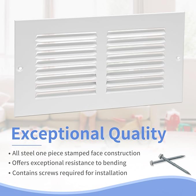 8"W x 4"H [Duct Opening Size] Steel Return Air Grille, Air Return Vent Cover for Ceiling and Sidewall - HVAC Air Vent Covers - [Outer Dimensions: 9.75"W x 5.75"H]