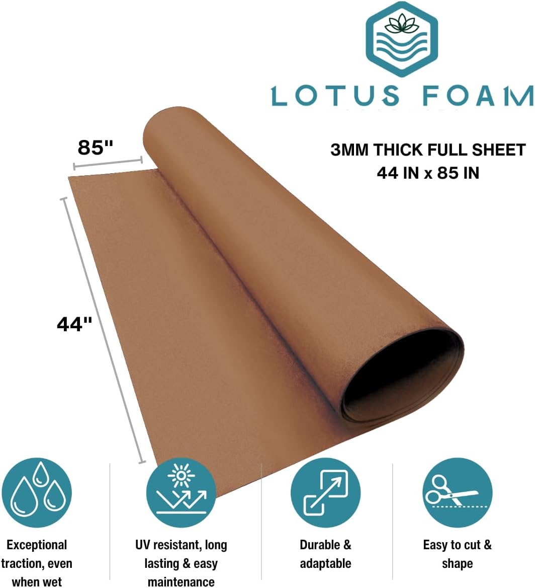 LotusFoam Large 3mm EVA Foam Sheet - 44"x 85" High Density Foam 130 kg/m3 for Cosplay, Costumes, Crafts, Flooring, Outdoor Use - 35 Colors (Mocha) - Mocha