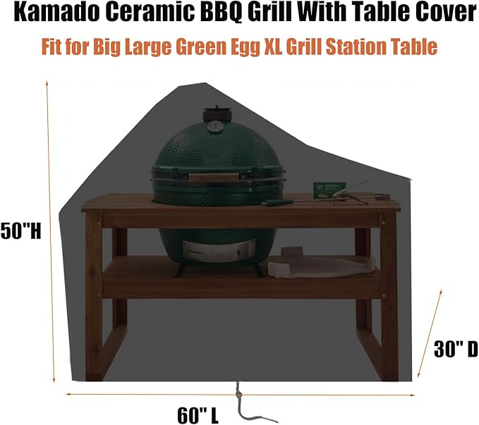 Kamado Ceramic BBQ Grill Cover for Big Green Egg, Heavy Duty Waterproof Grill Station Table Cover, Outdoor Grill Cart Cover-60 L x 30" W x 50" H