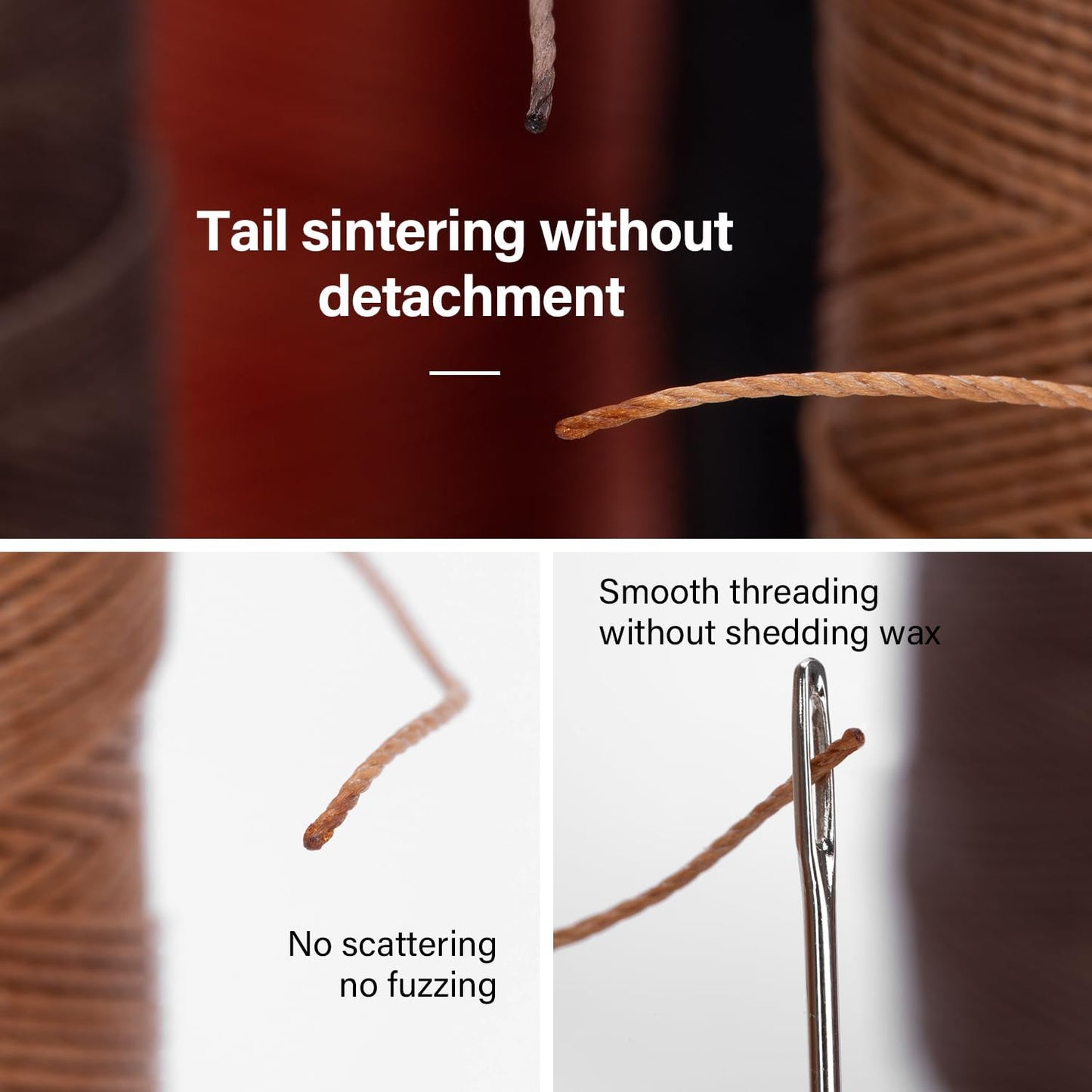 WUTA Leather Waxed Thread Round Polyester Sewing Threads Leather Craft Hand Stitching Line DIY Bracelet Thread Repair Work Cord with 12 Pcs Needles and Storage Bag (0.65mm)