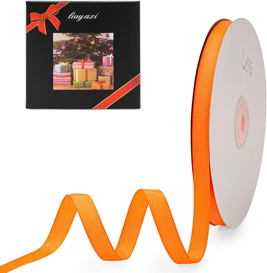 LIUYAXI 3/8" X 50 Yards Solid Orange Grosgrain Ribbon, Perfect for Crafts, Wedding Decor, DIY Hair Accessories, Sewing, Gift Package Wrapping and More