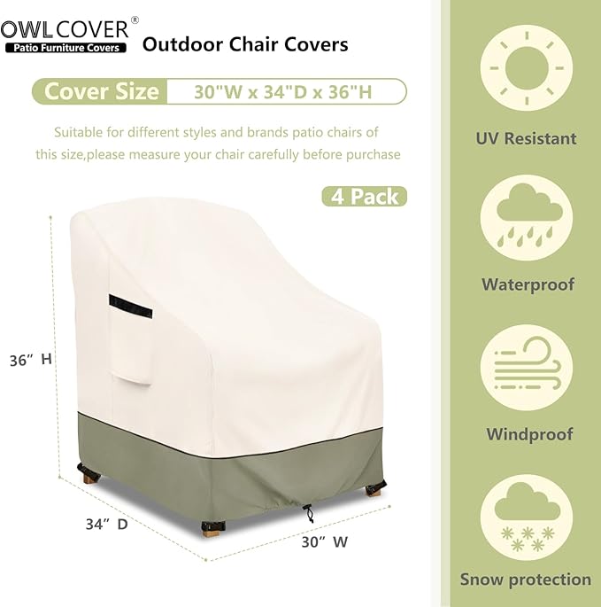 Outdoor Chair Covers 4 Pack 30 W x 34 D x 36 H inches,600D Heavy Duty Waterproof Adirondack Chair Cover,Outdoor Furniture Covers for Lawn/Garden Chiar