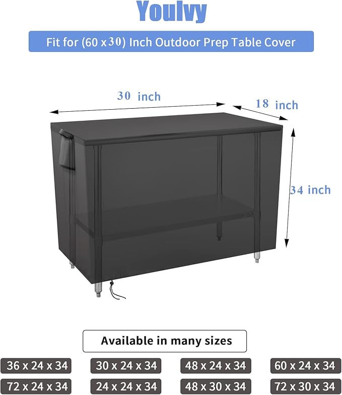 Outdoor Prep Table Cover 30 Inch, Waterproof Patio Stainless Steel Metal BBQ Table Cover All Season Protection for Outdoor Table - 30 X 18 X 34 Inch