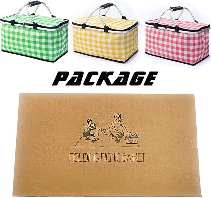 Insulated Picnic Basket Cooler Bag with Leak-Proof Liner, 26L Large Capacity for 12 Adults, Picnic Basket with Sturdy Handles for Outdoor Activities, Travel, Beach, Camping (Green)