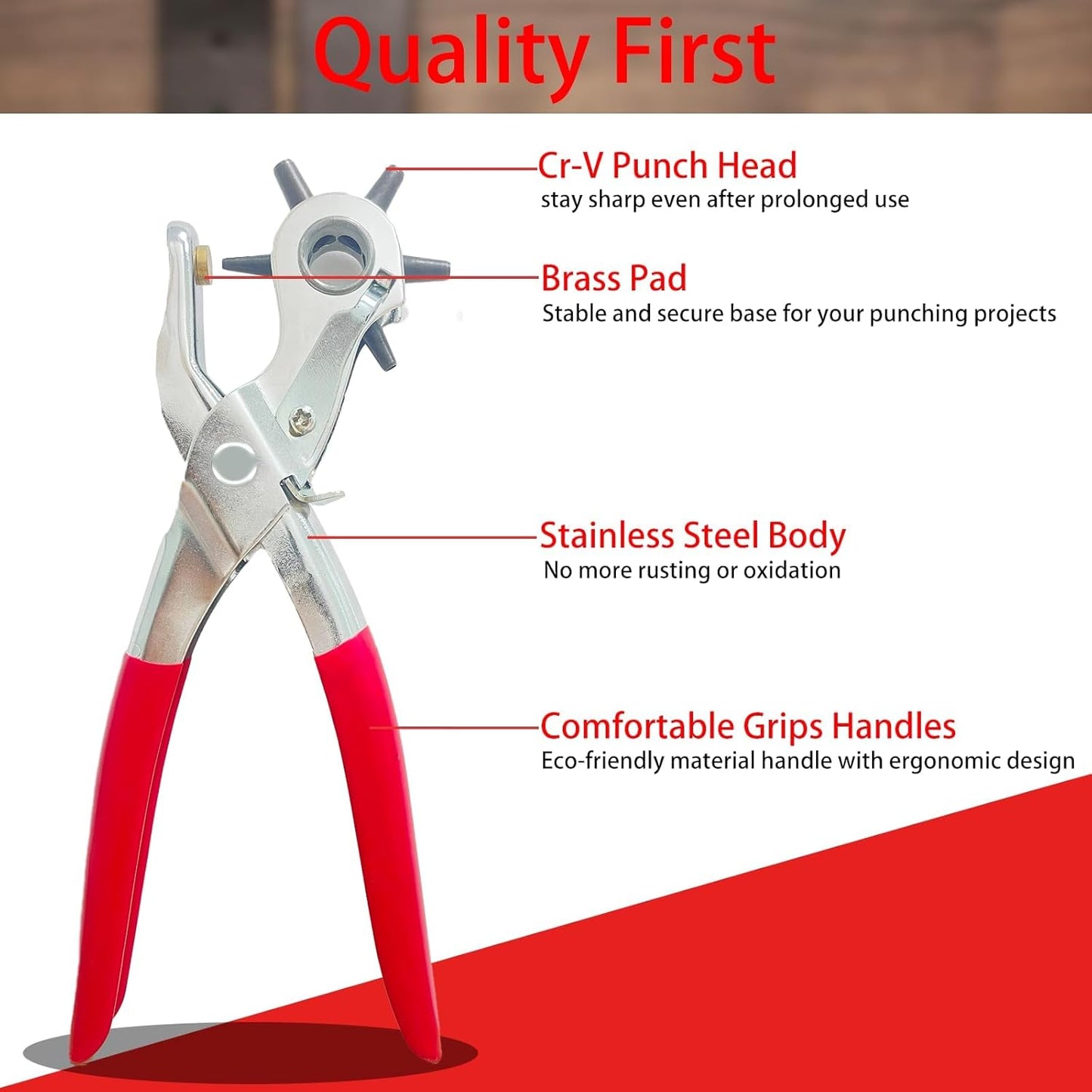 Adorox Heavy Duty Belt Hole Puncher for Leather – 6 Size Revolving Leather Hole Punch Tool with Ruler & Deburring File, Perfect for Belts, Straps, DIY Leathercraft, and Repair