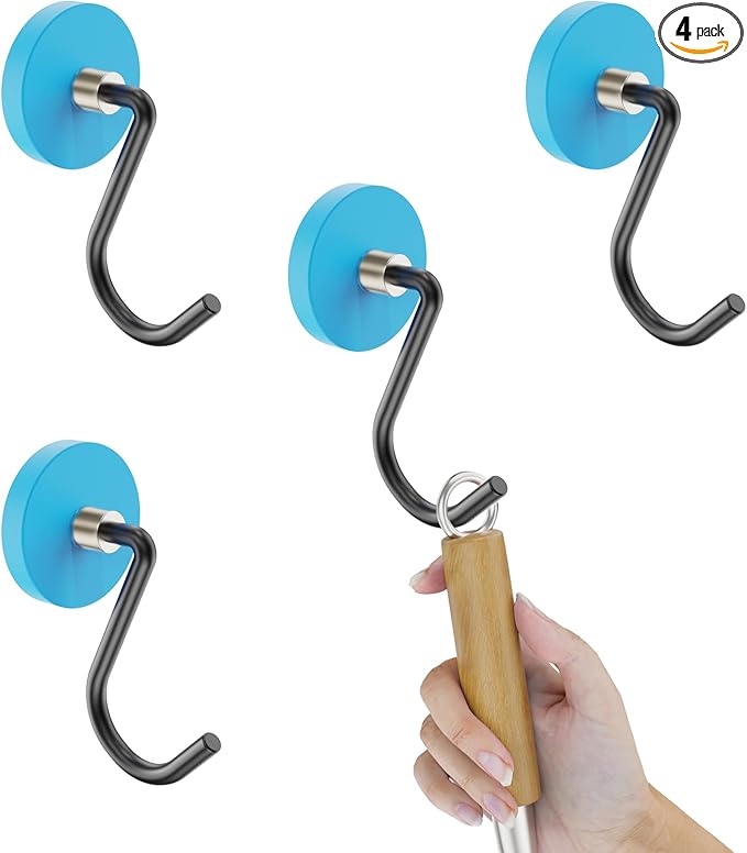Strong Magnetic Grill Hooks, Heavy Duty Magnet Hooks for Refrigerator, 4 Pack Powerful Magnetic Hooks for Outdoor Grill Barbecue Tool Outdoor Hanging Refrigerator Kitchen, Blue