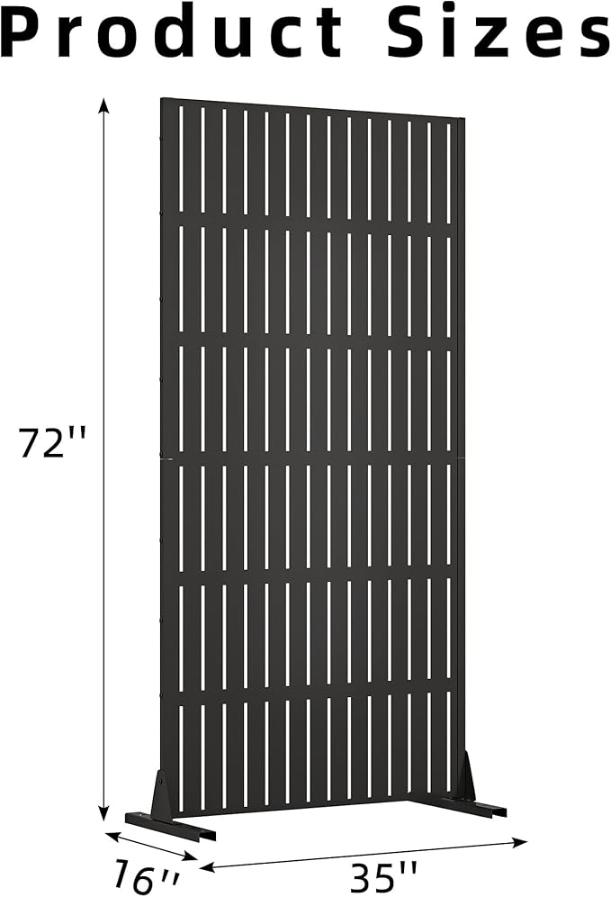 Casaphoria Metal Privacy Screen Outdoor, 72" H x 35" W Freestanding Decorative Privacy Screen for Patio Deck Balcony Garden with Stable Base, Fence Black