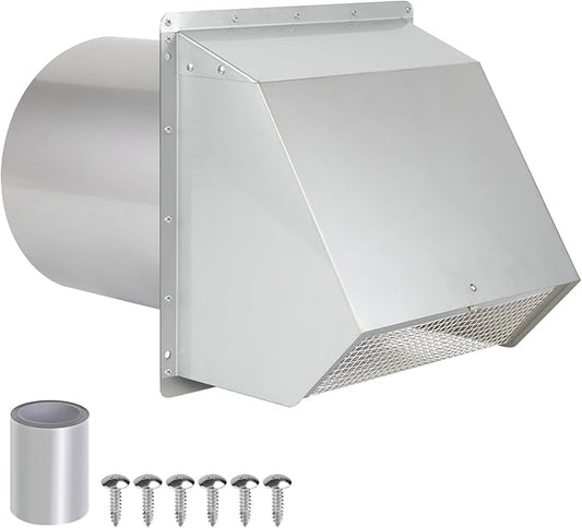 12 Inch Hooded Wall Vent with Screen and Damper,Outdoor Wall Exhaust Vent Cover Cap for Exterior HVAC Duct Industrial Facilities Kitchen Range Hood Dryer Ventilation and Air Exhaust,Stainless Steel