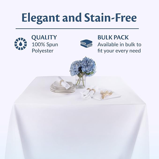 White Restaurant Quality Square 85" X 85" Tablecloths Bulk 6 Pack