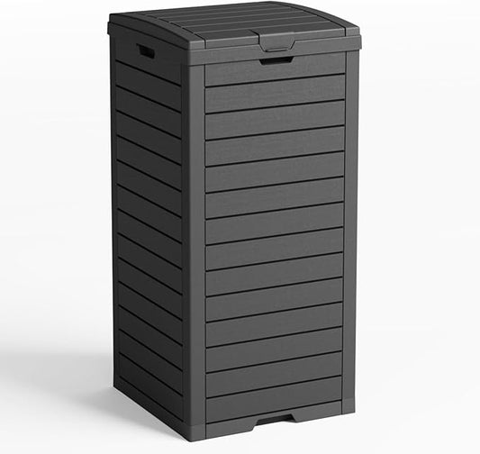 38 Gallon Outdoor Trash Can with lid,Waterproof,UV-Resistant Resin Garbage Can,Lockable Lid and Drip Tray,Trash Bin for Patio,Kitchen, Backyard and Deck(Black)