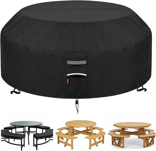 90"D Outdoor Patio Furniture Covers Waterproof Picnic Table Cover Round Patio Table Cover Fits 8-Sided Octagon Tables 420D Material