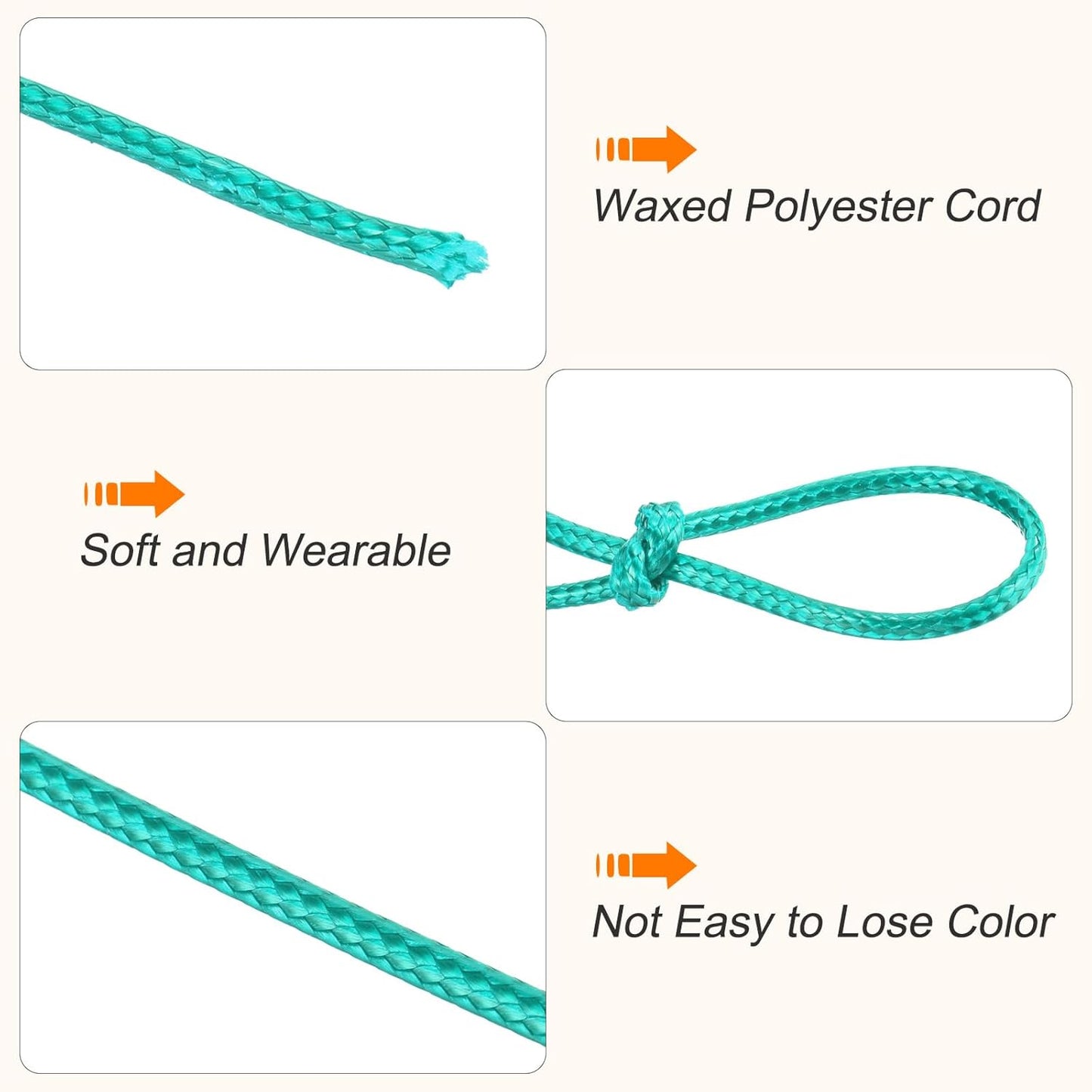 MECCANIXITY Waxed Cord 3mm Waxed Polyester Cord 44 Yard Wax String for Bracelet Making, Necklaces, Beading, Jewelry Making and DIY Crafts(Blue-Green)