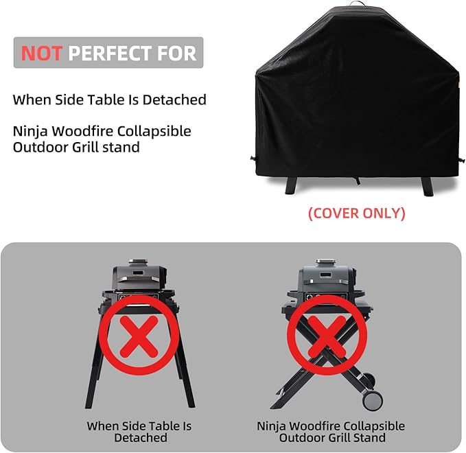 Waterproof Cover for Ninja XSKUNSTAND Outdoor Stand with Two Side Tables, Grill Accessories for Ninja Woodfire Grill OG700/800/900 Series & Oven OO101, for Artisan Pizza Oven MO201 (Cover Only)