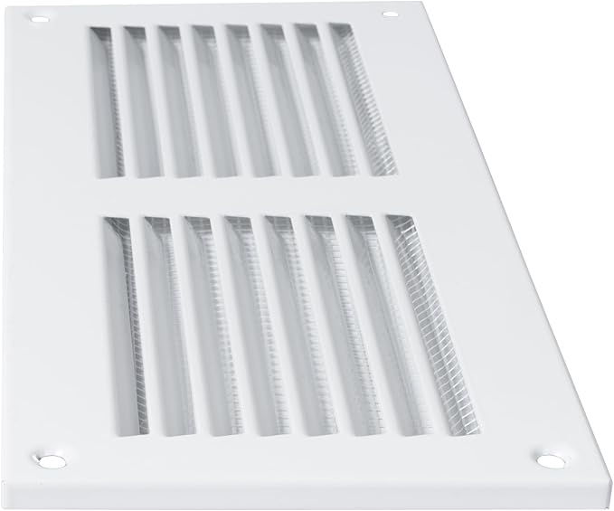 Repa Market 8x4 Inch Air Vent Cover/White Galvanized Steel Louvered Grill Cover with Mesh Screen/Wall or Ceiling Vent/Durable Flush Mount HVAC Register for Indoor and Outdoor Ventilation