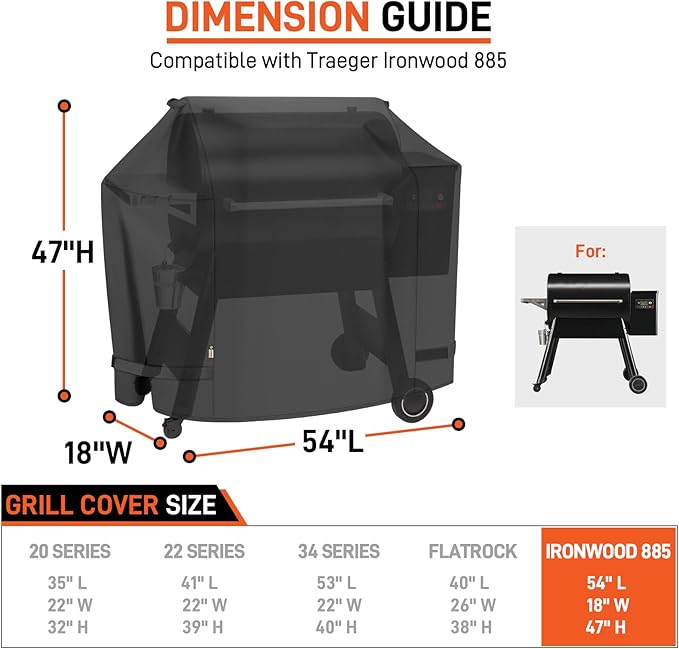Arcedo Grill Cover Compatible with Traeger Ironwood 885, Heavy Duty Waterproof Pellet Somker Cover Full Length Outdoor BBQ Grill Accessory BAC513