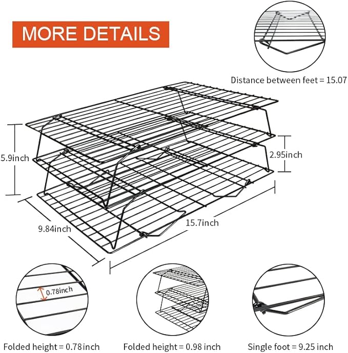 3-Tier Stackable Cooling Racks, Stainless Steel Wire Rack Baking Rack Oven Rack Cookie Rack Oven Safe, Rust-Resistant Non-Stick Cooling Grilling for Baking, Cooking, Roasting 15”x 10"